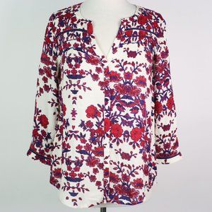 Lucky Brand Womens Small Floral Button Front Shirt Top